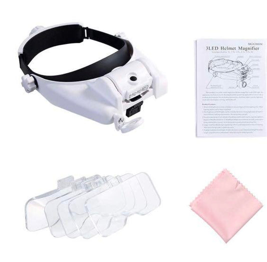 Headband Magnifying Glass with 3 LED Lights Head-Mounted Magnifier Visor 1X, 1.5X, 2X, 2.5X, 3.5X, 8x