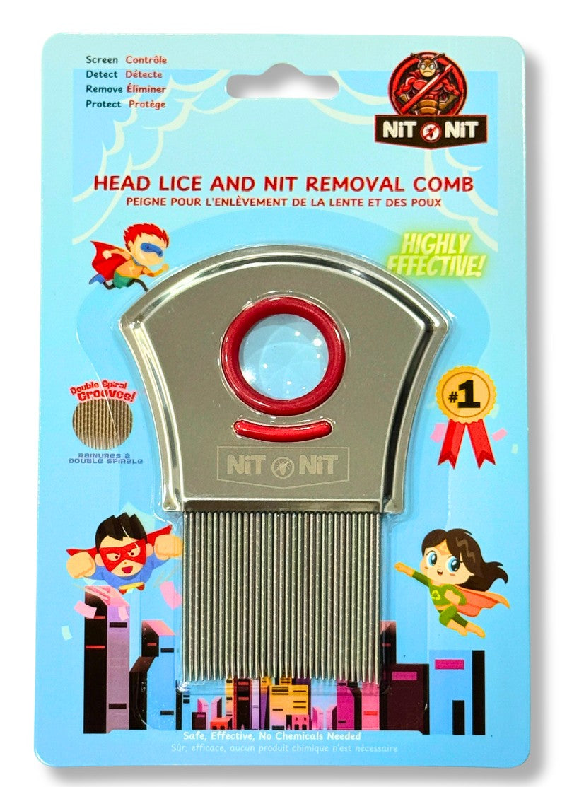 Nit Nit Premium Lice Comb - Stainless Steel Microgroove with Magnifying Glass