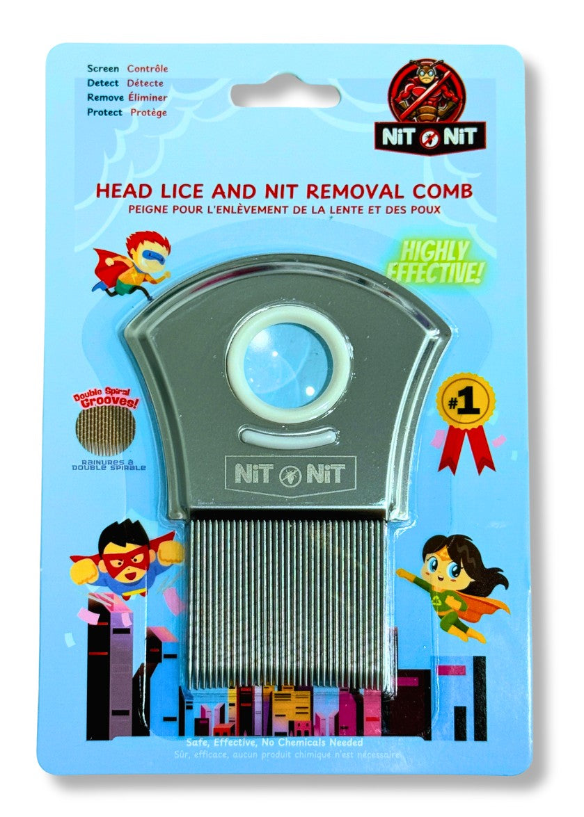 Nit Nit Premium Lice Comb - Stainless Steel Microgroove with Magnifying Glass