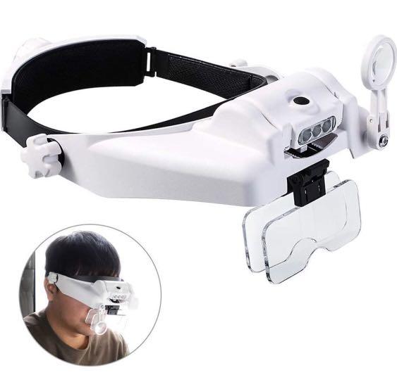 Headband Magnifying Glass with 3 LED Lights Head-Mounted Magnifier Visor 1X, 1.5X, 2X, 2.5X, 3.5X, 8x