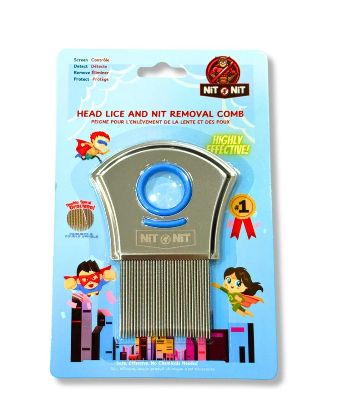 Nit Nit Premium Lice Comb - Stainless Steel Microgroove with Magnifying Glass